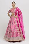 Buy_Gopi Vaid_Pink Lehenga And Blouse - Tussar Embroidered Floral Swati Bridal Set _at_Aza_Fashions