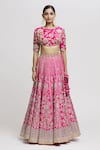 Gopi Vaid_Pink Lehenga And Blouse - Tussar Embroidered Floral Swati Bridal Set _Online_at_Aza_Fashions