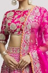 Shop_Gopi Vaid_Pink Lehenga And Blouse - Tussar Embroidered Floral Swati Bridal Set _Online_at_Aza_Fashions