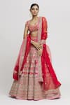 Buy_Gopi Vaid_Red Lehenga And Blouse - Tussar Embroidered Marodi Two Tone Bridal Set  _at_Aza_Fashions