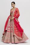 Shop_Gopi Vaid_Red Lehenga And Blouse - Tussar Embroidered Marodi Two Tone Bridal Set  _Online_at_Aza_Fashions