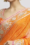 Buy_Gopi Vaid_Orange Blouse - Tussar Embroidered Zardozi Leaf Fez Border Saree With _Online_at_Aza_Fashions
