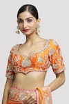 Shop_Gopi Vaid_Orange Blouse - Tussar Embroidered Zardozi Leaf Fez Border Saree With _Online_at_Aza_Fashions