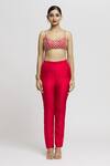 Gopi Vaid_Red Drape - Georgette Embroidered Zardozi Scoop Vanya Pant Set With _Online_at_Aza_Fashions