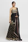 Buy_Gopi Vaid_Black Kurta And Sharara Tussar Embroidery Aarva Strappy Yoke Set  _at_Aza_Fashions