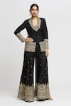Buy_Gopi Vaid_Black Tussar Embroidery Marodi Blazer Afreen Border Sharara Set _at_Aza_Fashions