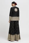 Shop_Gopi Vaid_Black Tussar Embroidery Marodi Blazer Afreen Border Sharara Set _at_Aza_Fashions