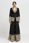 Buy_Gopi Vaid_Black Tussar Embroidery Marodi Blazer Afreen Border Sharara Set _Online_at_Aza_Fashions