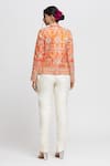 Shop_Gopi Vaid_Orange Tussar Embroidery Resham Mandarin Collar Saba Floral Blazer _at_Aza_Fashions