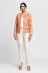 Buy_Gopi Vaid_Orange Tussar Embroidery Resham Mandarin Collar Saba Floral Blazer _Online_at_Aza_Fashions