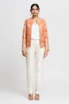 Gopi Vaid_Orange Tussar Embroidery Resham Mandarin Collar Saba Floral Blazer _at_Aza_Fashions