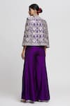 Shop_Gopi Vaid_Purple Tussar Woven Floral Jacket Open Sanya Flared Pant Set _at_Aza_Fashions