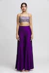 Gopi Vaid_Purple Tussar Woven Floral Jacket Open Sanya Flared Pant Set _Online_at_Aza_Fashions