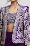 Gopi Vaid_Purple Tussar Woven Floral Jacket Open Sanya Flared Pant Set _at_Aza_Fashions
