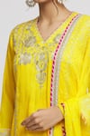 Buy_Gopi Vaid_Yellow Kurta Tussar Embroidery Thread V Neck Surbhi Work Set  _Online_at_Aza_Fashions