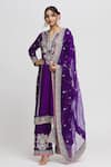 Buy_Gopi Vaid_Purple Kurta And Palazzo Tussar Embroidery Thread Amaya Leaf Set _at_Aza_Fashions