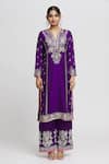 Gopi Vaid_Purple Kurta And Palazzo Tussar Embroidery Thread Amaya Leaf Set _Online_at_Aza_Fashions