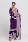 Buy_Gopi Vaid_Purple Kurta And Palazzo Tussar Embroidery Thread Amaya Leaf Set _Online_at_Aza_Fashions
