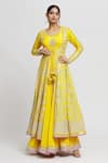 Buy_Gopi Vaid_Yellow Jacket Tussar Embroidery Thread Ishanya With Anarkali  _at_Aza_Fashions