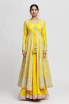 Gopi Vaid_Yellow Jacket Tussar Embroidery Thread Ishanya With Anarkali  _Online_at_Aza_Fashions