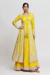 Buy_Gopi Vaid_Yellow Jacket Tussar Embroidery Thread Ishanya With Anarkali  _Online_at_Aza_Fashions