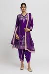 Buy_Gopi Vaid_Purple Kurta Tussar Embroidery Thread V Surbhi Work Dhoti Pant Set  _at_Aza_Fashions