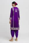 Shop_Gopi Vaid_Purple Kurta Tussar Embroidery Thread V Surbhi Work Dhoti Pant Set _at_Aza_Fashions