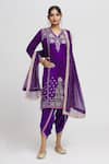 Buy_Gopi Vaid_Purple Kurta Tussar Embroidery Thread V Surbhi Work Dhoti Pant Set _Online_at_Aza_Fashions