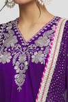 Shop_Gopi Vaid_Purple Kurta Tussar Embroidery Thread V Surbhi Work Dhoti Pant Set _Online_at_Aza_Fashions