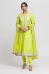 Buy_Gopi Vaid_Green Anarkali Tussar Embroidery Thread Notched Aarohi Set  _at_Aza_Fashions