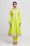 Gopi Vaid_Green Anarkali Tussar Embroidery Thread Notched Aarohi Set  _Online_at_Aza_Fashions