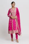 Buy_Gopi Vaid_Pink Anarkali Tussar Embroidery Thread Notched Aarohi Set  _at_Aza_Fashions