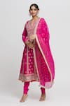 Buy_Gopi Vaid_Pink Anarkali Tussar Embroidery Thread Notched Aarohi Set  _Online_at_Aza_Fashions