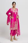 Buy_Gopi Vaid_Pink Kurta Tussar Embroidery Thread V Surbhi Work Dhoti Pant Set _at_Aza_Fashions