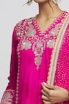 Shop_Gopi Vaid_Pink Kurta Tussar Embroidery Thread V Surbhi Work Dhoti Pant Set _Online_at_Aza_Fashions