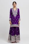 Gopi Vaid_Purple Kurta Cotton Silk Embroidery Thread V Flower Sharara Set  _Online_at_Aza_Fashions