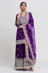 Buy_Gopi Vaid_Purple Kurta Cotton Silk Embroidery Thread V Flower Sharara Set  _Online_at_Aza_Fashions