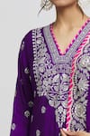 Shop_Gopi Vaid_Purple Kurta Cotton Silk Embroidery Thread V Flower Sharara Set  _Online_at_Aza_Fashions