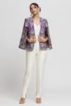 Buy_Gopi Vaid_Purple Tussar Embroidery Resham Open Dalnaz Blazer _at_Aza_Fashions