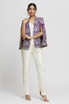Buy_Gopi Vaid_Purple Tussar Embroidery Resham Open Dalnaz Blazer _Online_at_Aza_Fashions