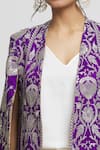 Gopi Vaid_Purple Tussar Embroidery Resham Open Dalnaz Blazer _at_Aza_Fashions