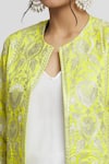 Gopi Vaid_Green Tussar Embroidery Resham Mandarin Nahida Full Sleeve Blazer  _at_Aza_Fashions