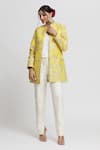 Buy_Gopi Vaid_Yellow Tussar Embroidery Resham Mandarin Collar Nahida Blazer  _at_Aza_Fashions