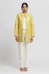 Gopi Vaid_Yellow Tussar Embroidery Resham Mandarin Collar Nahida Blazer  _Online_at_Aza_Fashions