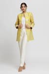 Buy_Gopi Vaid_Yellow Tussar Embroidery Resham Mandarin Collar Nahida Blazer  _Online_at_Aza_Fashions