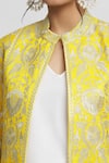 Gopi Vaid_Yellow Tussar Embroidery Resham Mandarin Collar Nahida Blazer  _at_Aza_Fashions