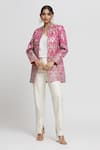 Buy_Gopi Vaid_Pink Tussar Embroidery Resham Mandarin Collar Nahida Floral Blazer _at_Aza_Fashions