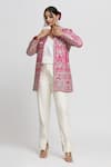 Shop_Gopi Vaid_Pink Tussar Embroidery Resham Mandarin Collar Nahida Floral Blazer _Online_at_Aza_Fashions