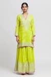 Gopi Vaid_Green Kurta Cotton Silk Embroidery Thread V Neck Sharara Set  _Online_at_Aza_Fashions