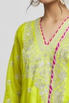 Shop_Gopi Vaid_Green Kurta Cotton Silk Embroidery Thread V Neck Sharara Set  _Online_at_Aza_Fashions